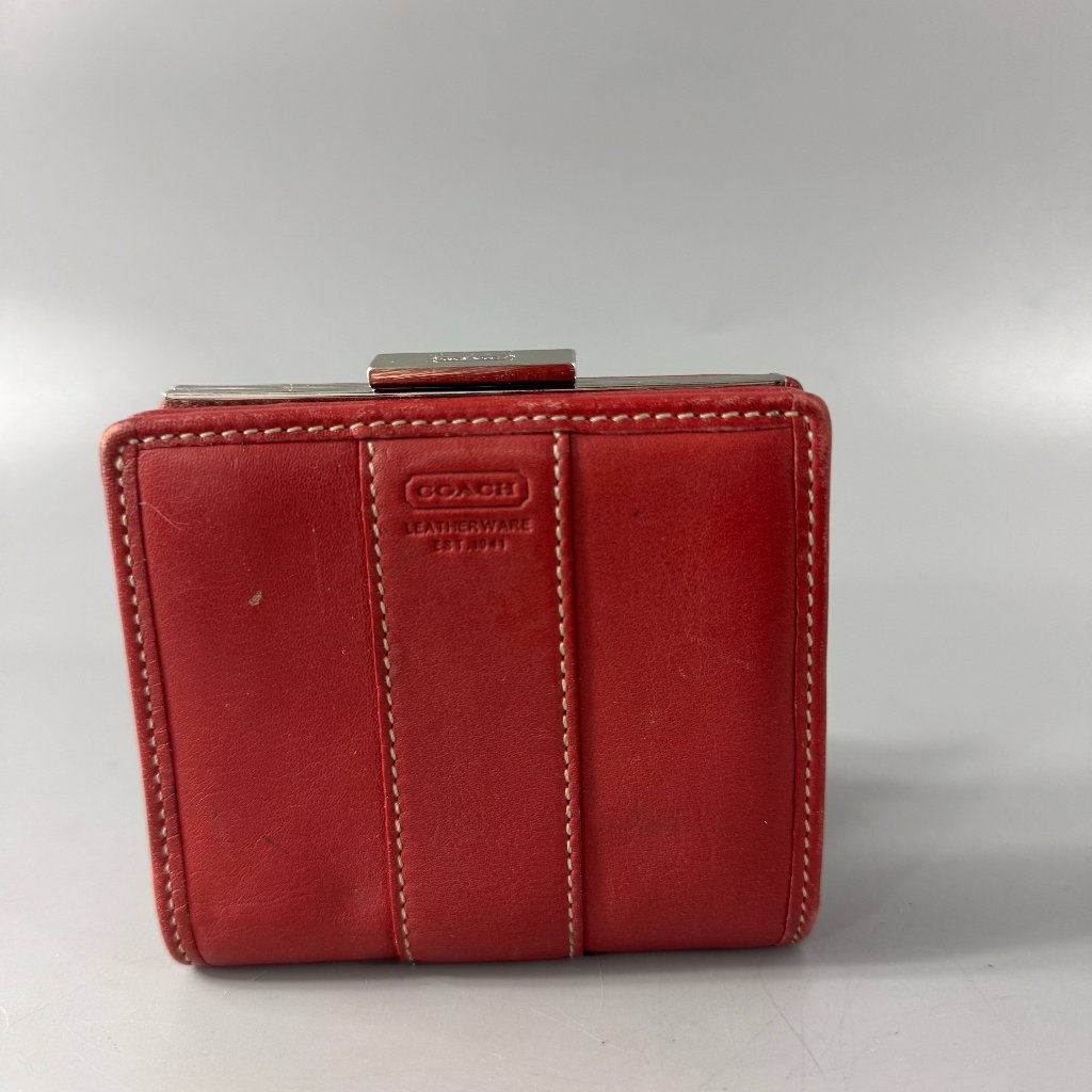 Coach Red Leather Small Bifold Wallet